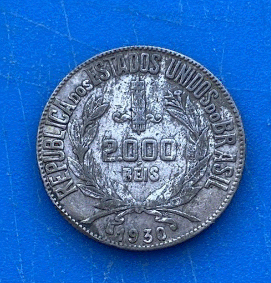  SILBER - Brasilien 2.000 Réis 1930 Republikanische Büste & Liktorenbündel   