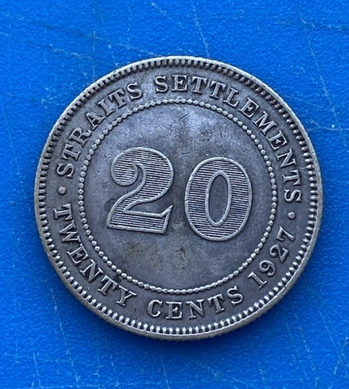  SILBER - Straits Settlements 20 Cents 1927 Georg V. Gekrönte Büste   