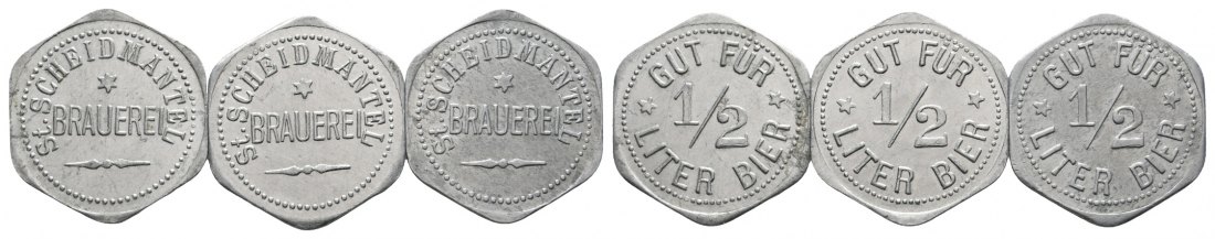  Bayern; Coburg; St. Scheidmanntel Brauerei; Gut für 1/2 Liter Bier; Menzel 4586.2 (3 Stück)   