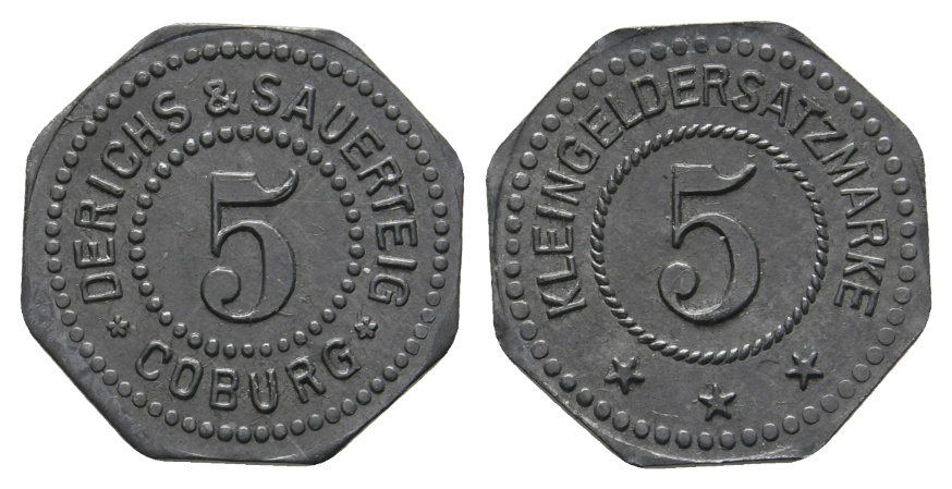  Bayern; Coburg; Derichs & Sauerteig Coburg; Kleingeldersatzmarke WZ: 5; Menzel 4553.1   