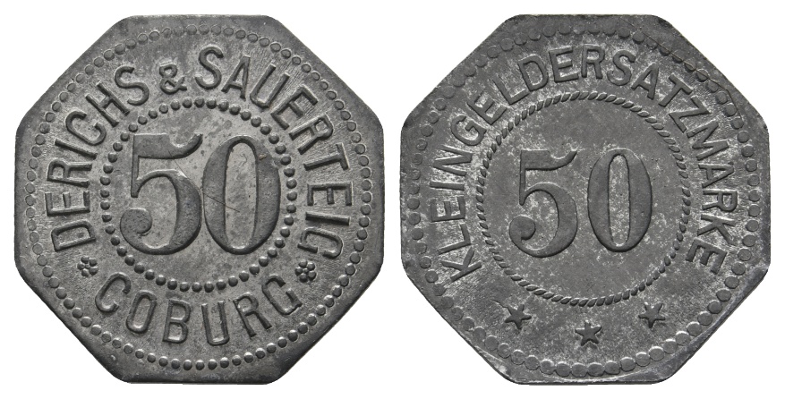  Bayern; Coburg; Derichs & Sauerteig Coburg; Kleingeldersatzmarke WZ: 50; Menzel 4553.3   