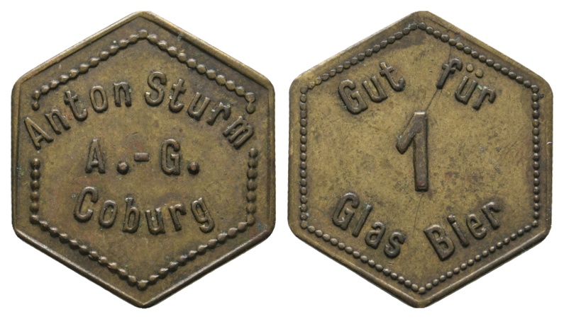  Bayern; Coburg; Anton Sturm A.-G. Coburg; Gut für 1 Glas Bier; Menzel 4538.2   