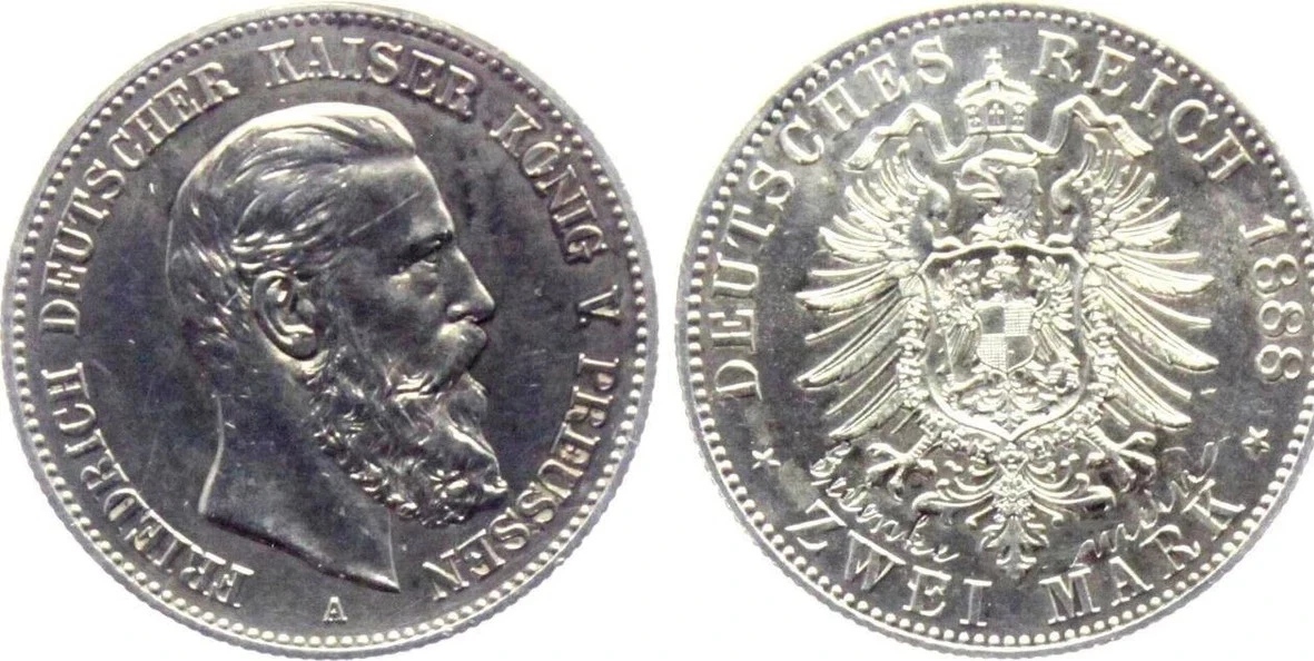  2 MARK Preußen 1888 JÄGER 98 VZ   