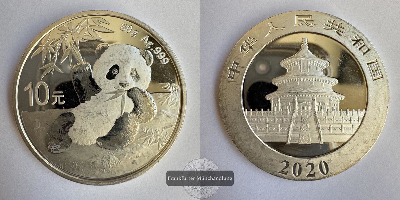  China 10 Yuan (Panda) 2020 Panda FM-Frankfurt Feinsilber: 29,97g   