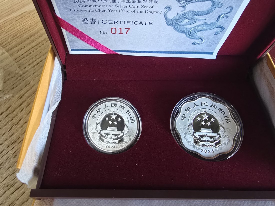  China Drachenset 2024 10 und 5 yuan Silber, nur 200 Stck. Auflage   