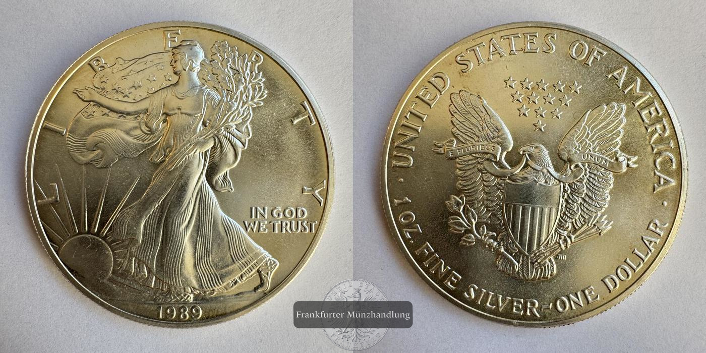  USA 1 Dollar 1989 (1986-2021) Walking Liberty FM-Frankfurt KM#273 Feinsilber: 31,1g   