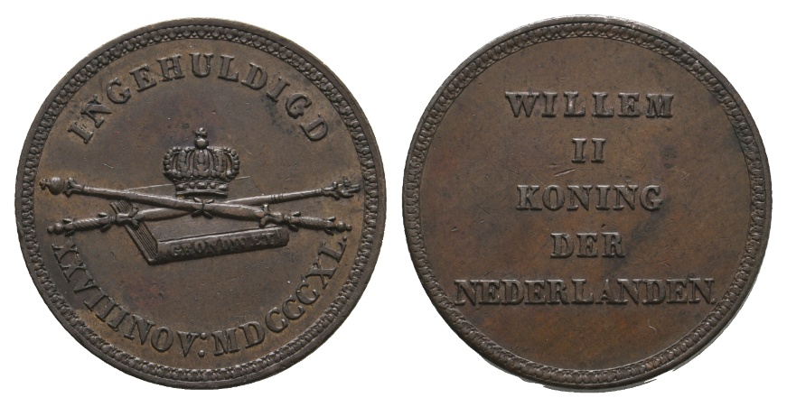  Medaille; Niederlande; König Wilhelm II; bronze; 5,89 g; Ø 23,19 mm   