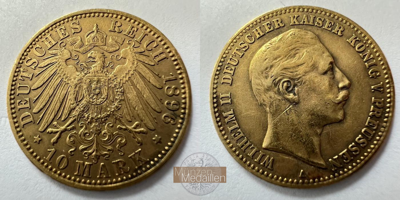 Dt. Kaiserreich , Wilhelm II. 1888-1918. MM-Frankfurt KM#520 Feingold: 3,58g 10 Mark 1896 A 