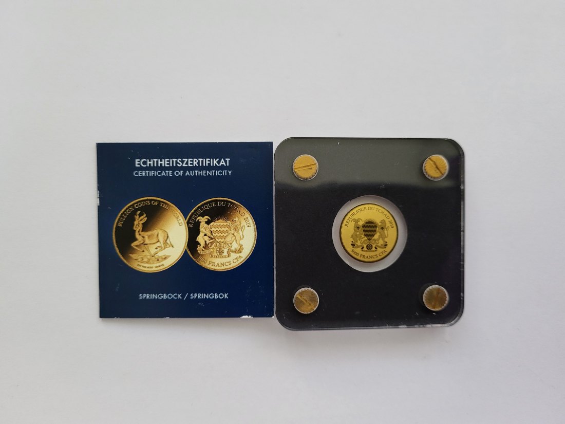  3000 Francs 2019 Springbock 1/500 Oz 999 Goldmünze Tchad Tschad Spittalgold9800 (5528   