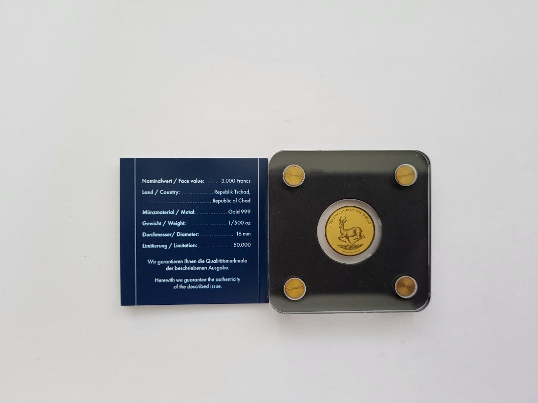  3000 Francs 2019 Springbock 1/500 Oz 999 Goldmünze Tchad Tschad Spittalgold9800 (5528   