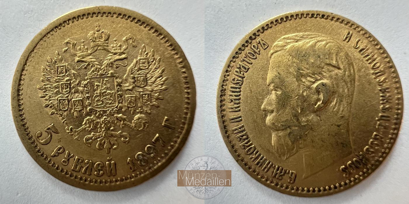  Russland 5 Roubles Nicholas II 1897 (1898-1911) MM-Frankfurt Y#62 Feingold: 3,87g   