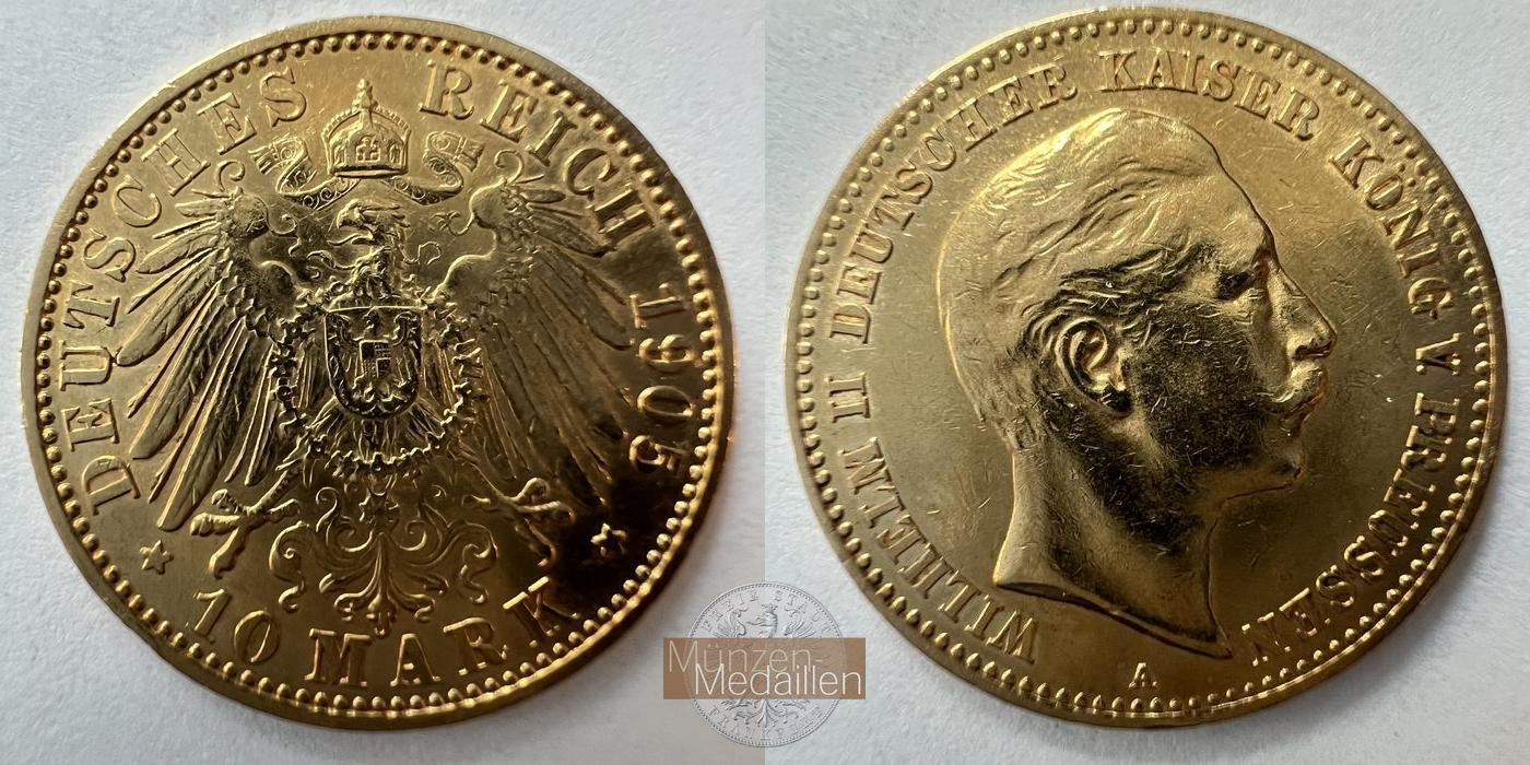 Dt. Kaiserreich , Wilhelm II MM-Frankfurt KM#520 Feingold: 3,58g 10 Mark (1905) 1905 A 