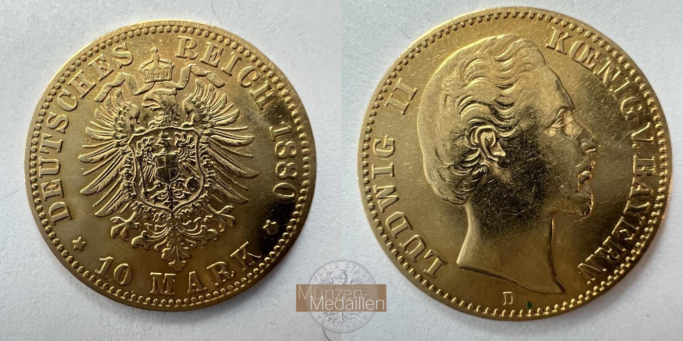 Deutschland Kaiserreich  10 Mark MM-Frankfurt KM#898 Feingold: 3,58g Ludwig II 1880 D 
