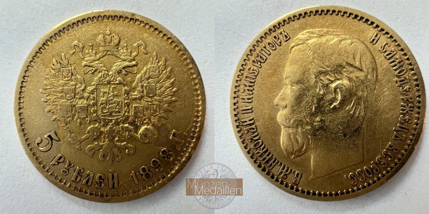  Russland 5 Roubles Nicholas II 1898 (1898-1911) MM-Frankfurt Y#62 Feingold: 3,87g   