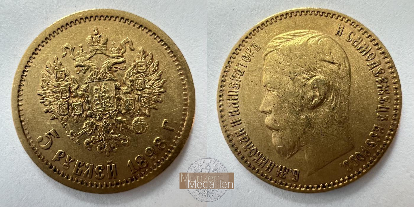  Russland 5 Roubles Nicholas II 1898 (1898-1911) MM-Frankfurt Y#62 Feingold: 3,87g   