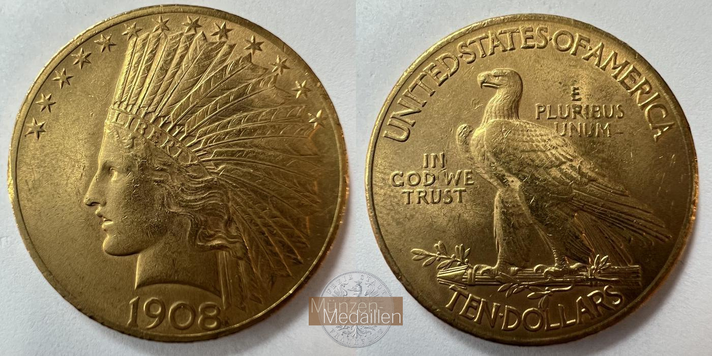 USA  10 Dollars MM-Frankfurt KM#130 Feingold: 15,04g Indian Head (with motto) 1908 