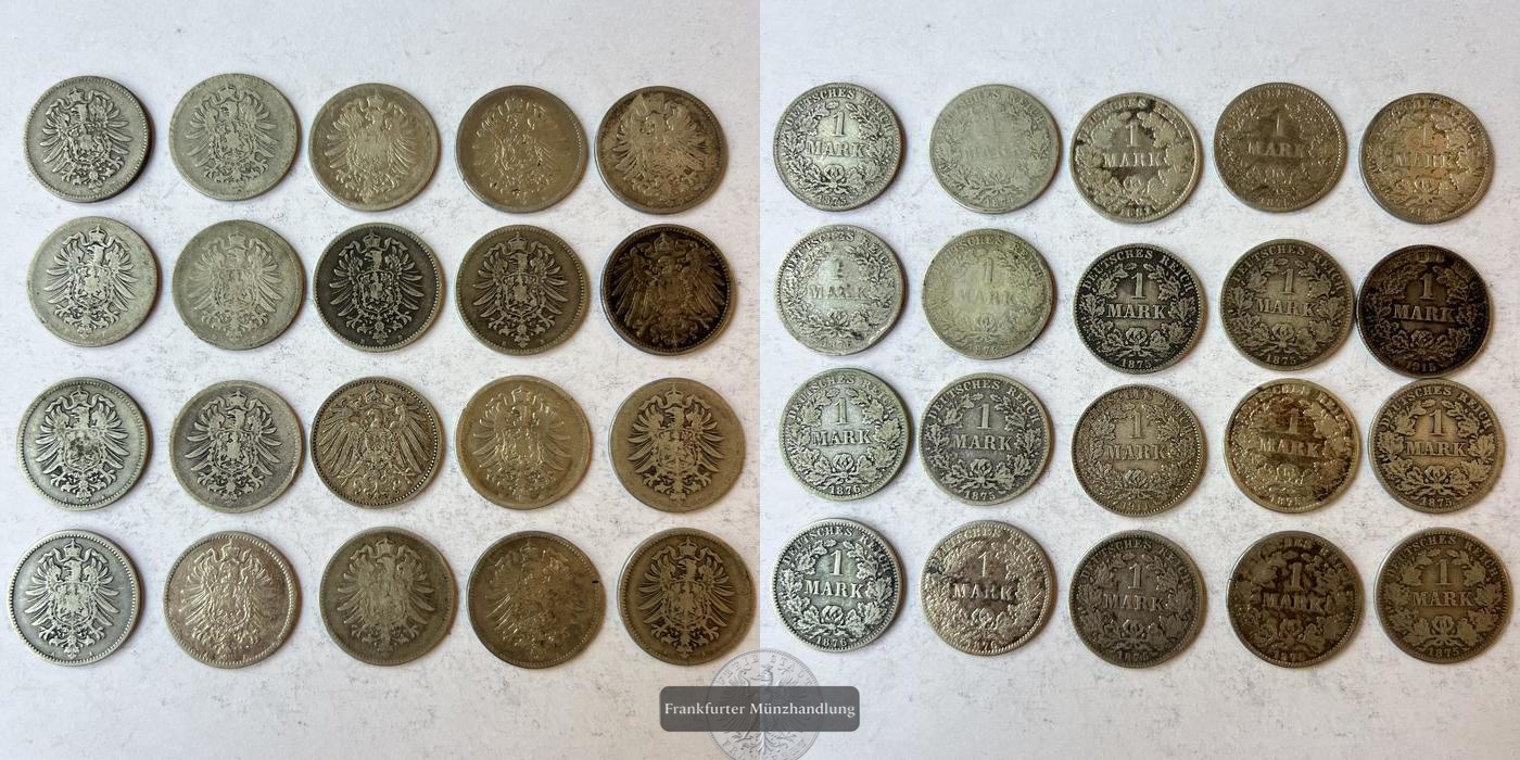  lot: Deutschland 20x 1 Mark (type 1 und type 2) 1873-1916 FM-Frankfurt KM#7 Feinsilber: 96,1g   