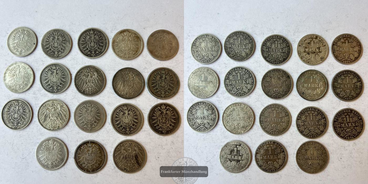  lot: Deutschland 18x 1 Mark (type 1 und type 2) 1873-1916 FM-Frankfurt KM#7 Feinsilber: 86,9g   