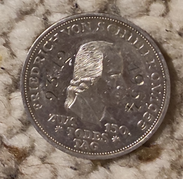  Deutschland 5 Mark 1955, SILBER, 150. Todestag von Friedrich Schiller (1759-1805)   