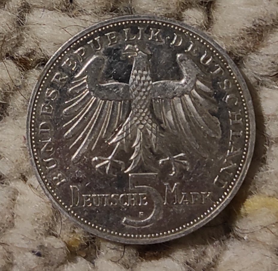  Deutschland 5 Mark 1955, SILBER, 150. Todestag von Friedrich Schiller (1759-1805)   
