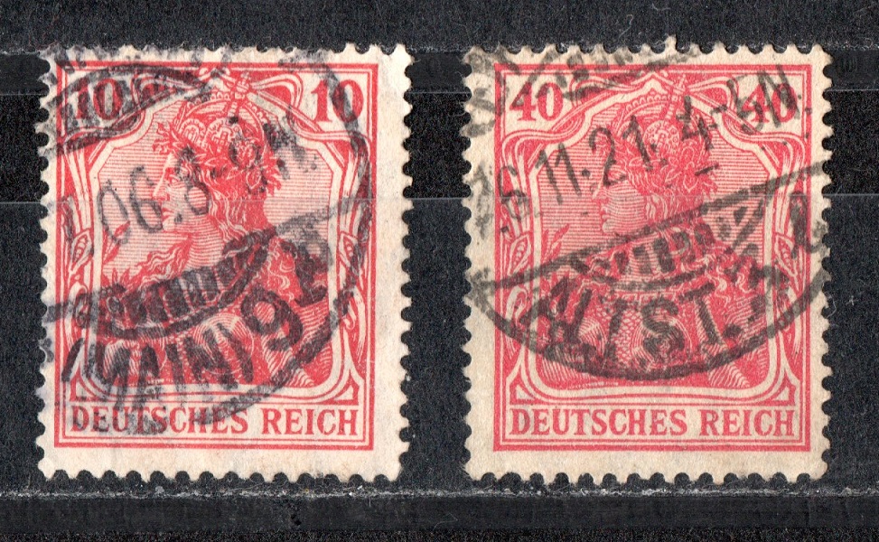Dt. Reich 10 + 40 Pf. Freimarke Germania/ Frieden u. Krieg/ Echt gelaufen/ siehe scan