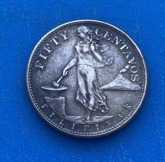  SILBER - Philippinen (US-Verwaltung) 50 Centavos 1944 Vulkan Mayon   