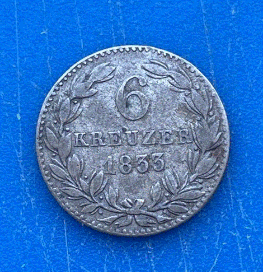  SILBER - Herzogtum Nassau 6 Kreuzer 1833 (Herzog Wilhelm) Altdeutschland   