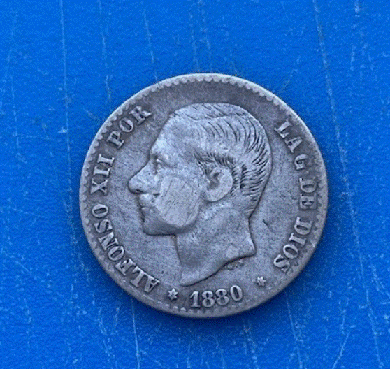  SILBER - Spanien 50 Céntimos 1880 Alfonso XII. Herkules-Säulen   