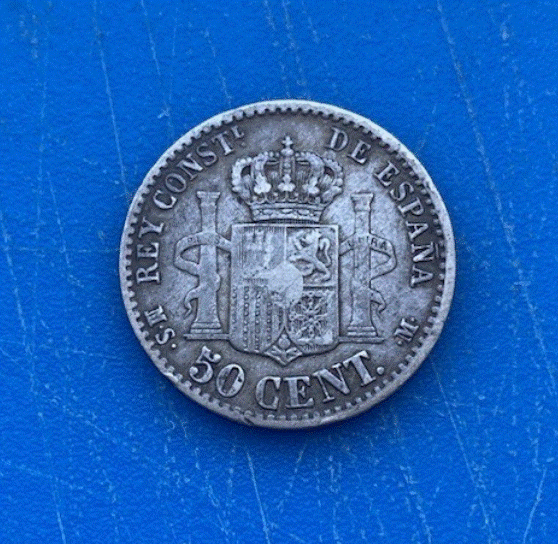  SILBER - Spanien 50 Céntimos 1880 Alfonso XII. Herkules-Säulen   
