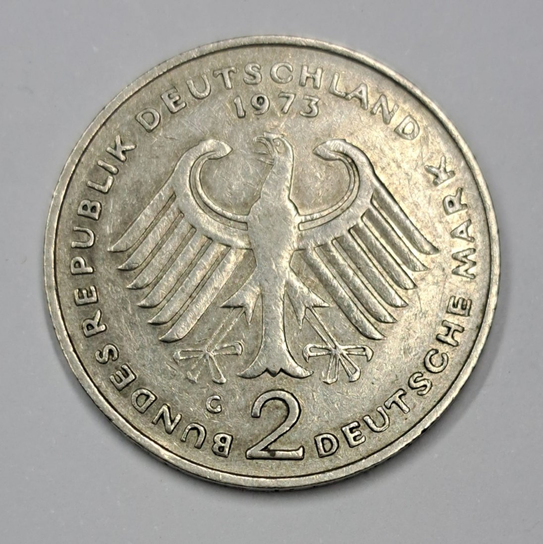  Deutschland 2 DM 2 Mark 1973 Adenauer   