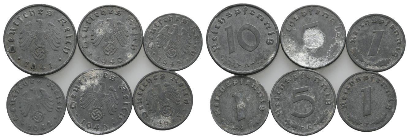  Deutsches Reich; 6 Kleinmünzen   