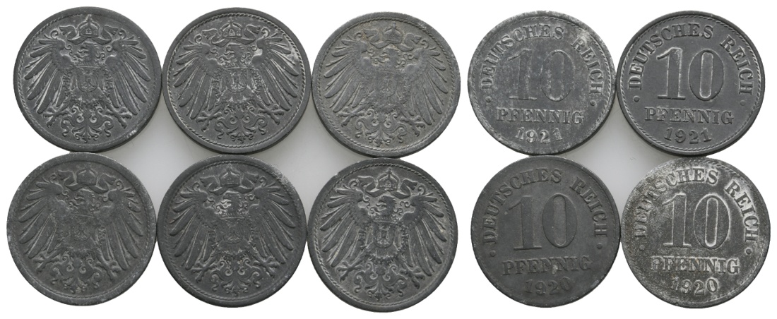  Deutsches Reich; 6 Kleinmünzen   