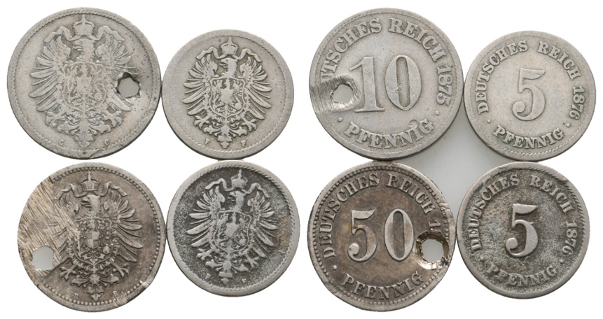 Kaiserreich; 4 Kleinmünzen 1875/1876/?   