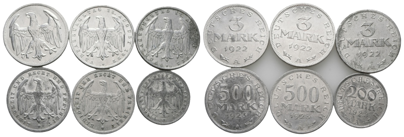  Deutsches Reich; Weimarer Republik; 6 Kleinmünzen 1922/1923   