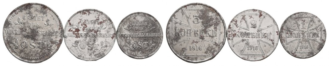  Oberbefehlshaber Ost (Deutsche Besatzung im Ersten Weltkrieg); 3 Kleinmünzen 1916   