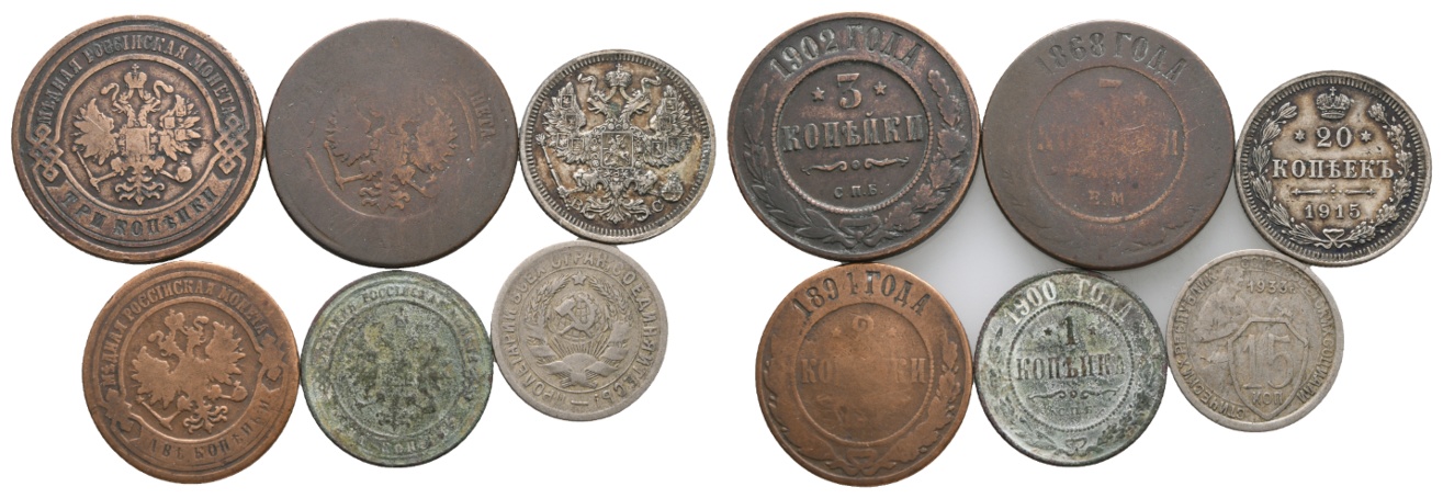  Russland; 6 Kleinmünzen   