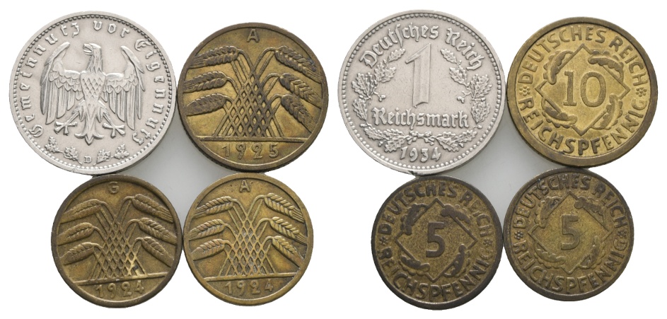  Deutsches Reich; 4 Kleinmünzen   