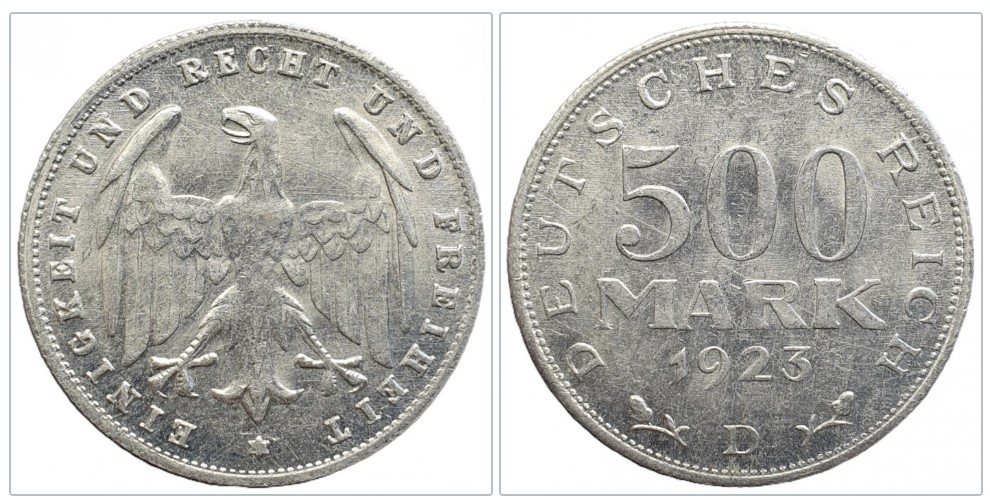  Deutschland 500 Mark 1923 Münzzeichen D - München   