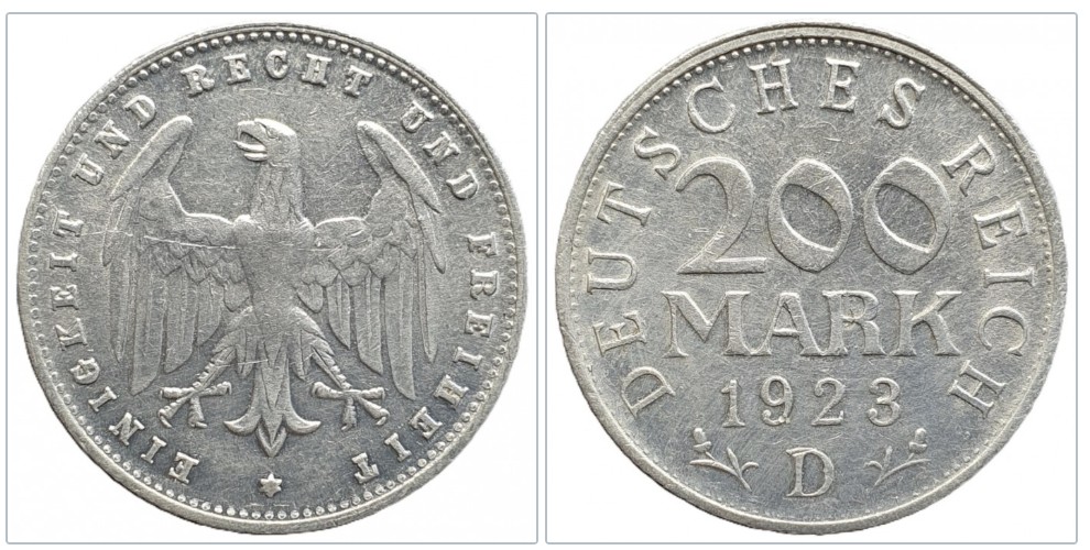  Deutschland 200 Mark 1923 Münzzeichen D - München   