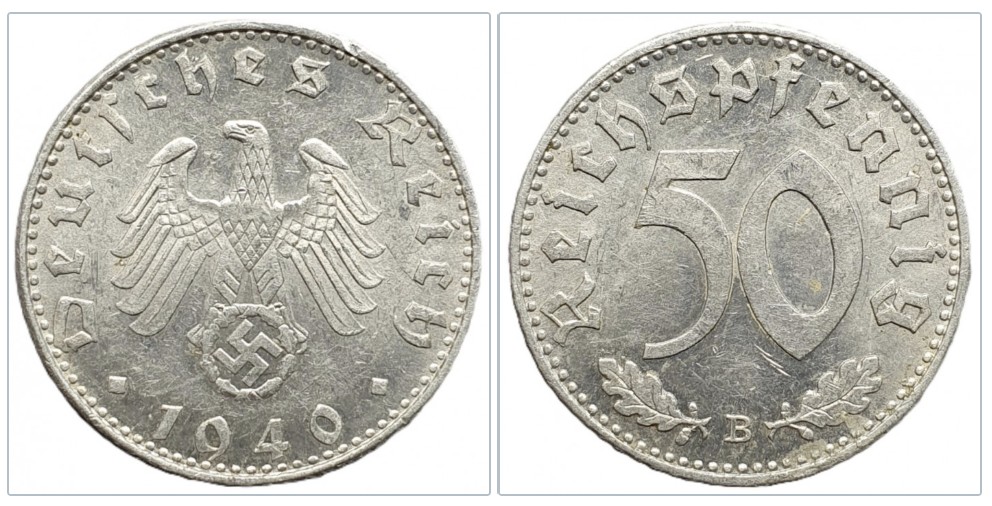  Deutschland - Drittes Reich 50 Reichspfennig 1940 Prägezeichen B - Wien HK   