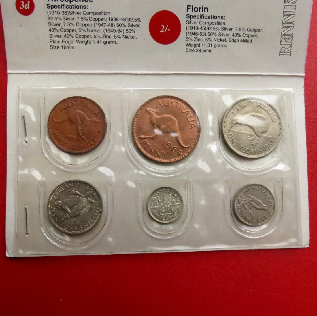 Australia + New Zealand 1964 1/2 penny 1 3 6 pence shilling