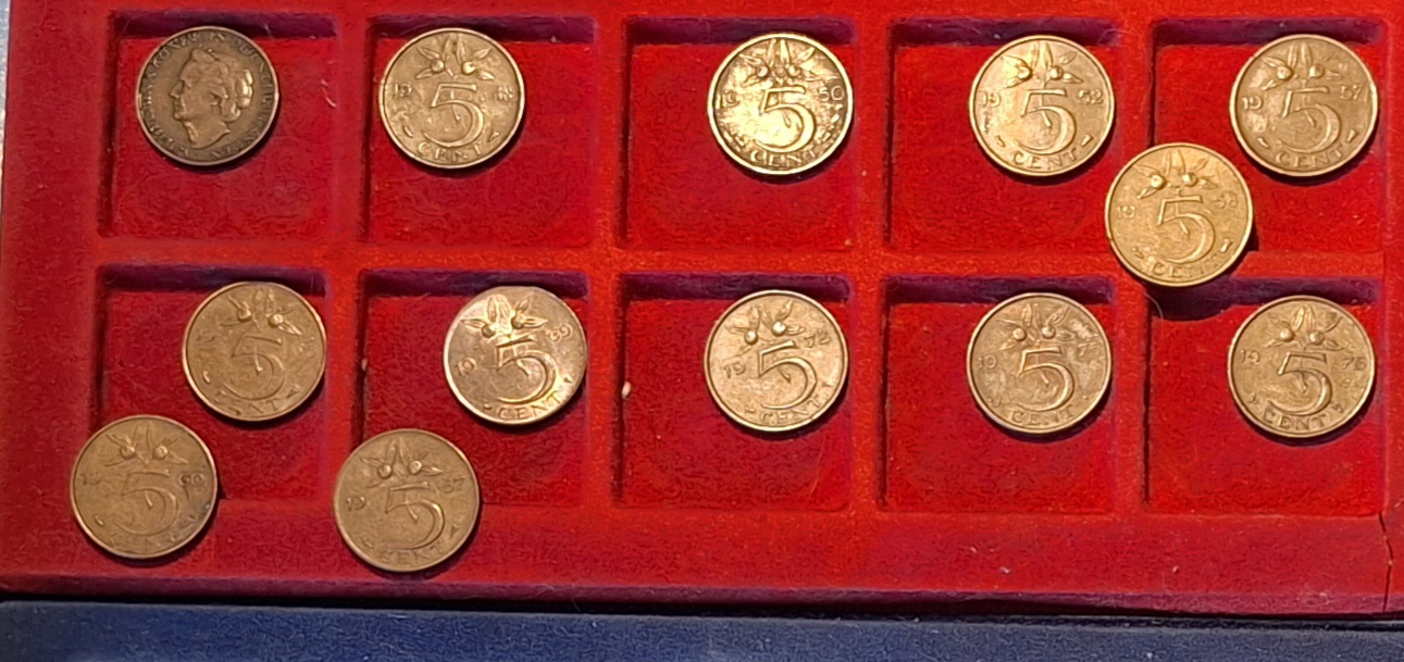  Niederlande, 5 Cent-Set Wilhelmina 1948 (1890-1948) und Juliana (1950-1980) lose in Folie   