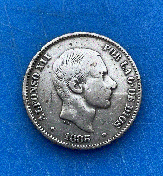  SILBER - Philippinen Spanische Kolonie 50 Sentimos 1885 (Alfonso XII.)   