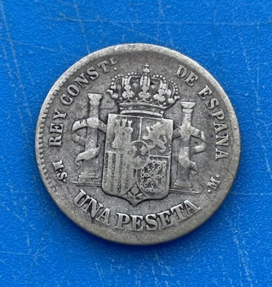  SILBER - Spanien 1 Peseta 1885 (Alfonso XII.) Kopfbildnis & Gekröntes Wappen   