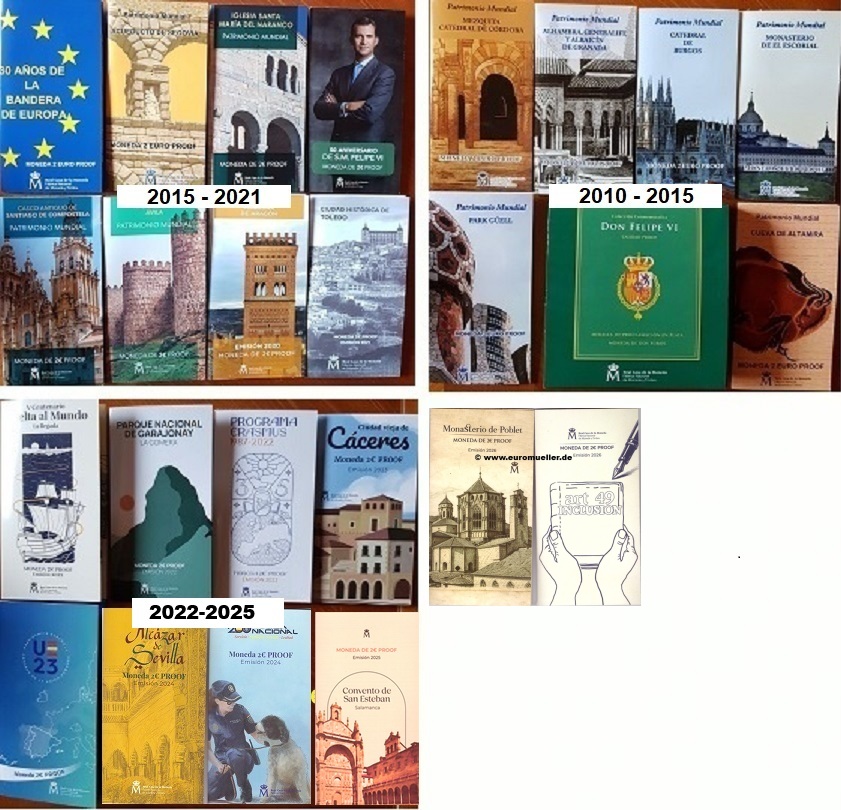Spanien 25x 2 Euro Gedenkmünzen Komplettsammlung 2010-2026 in PP   