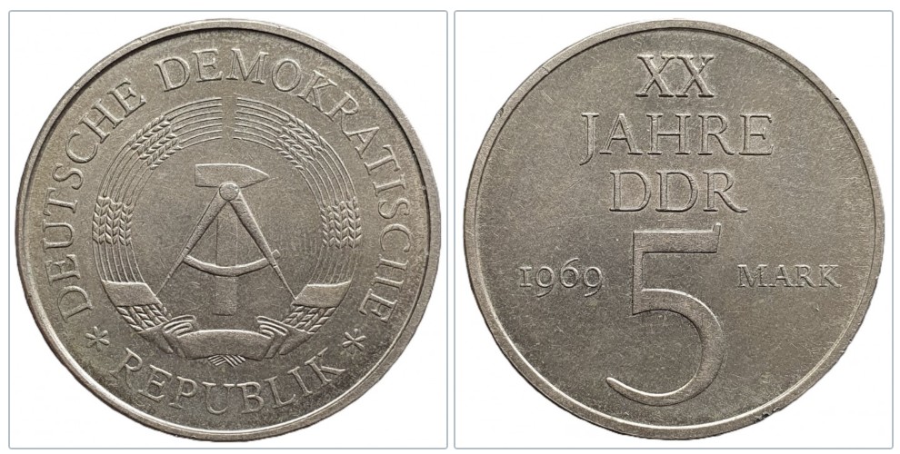  Deutschland - DDR 5 Mark 1969 20 Jahre DDR   