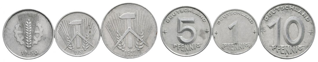  DDR; Kleinmünzen 1950-1952; 3 Stück   