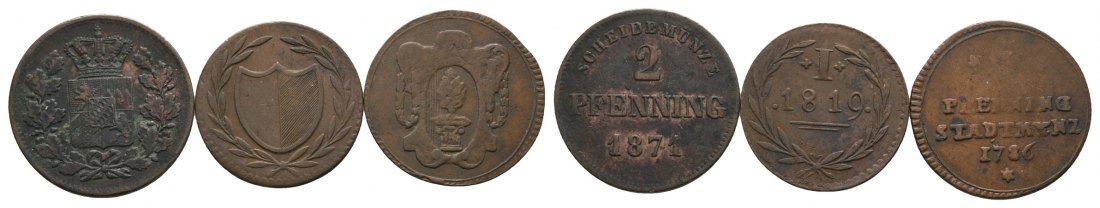  Altdeutschland; 3 Kleinmünzen 1871/1819/1786   