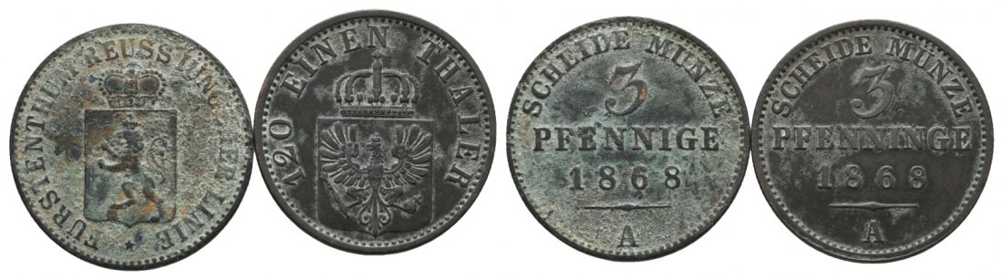  Altdeutschland; 2 Kleinmünzen 1868   