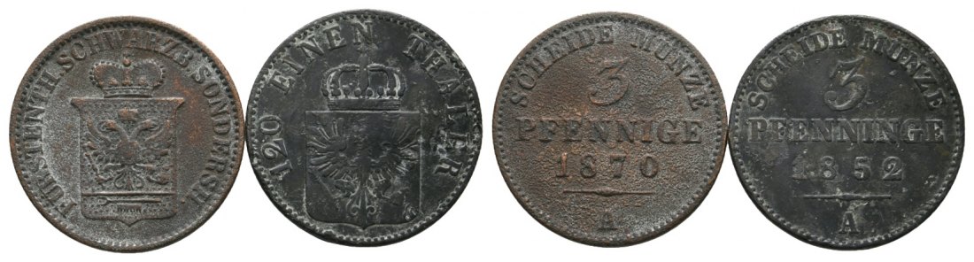  Altdeutschland; 2 Kleinmünzen 1870/1852   